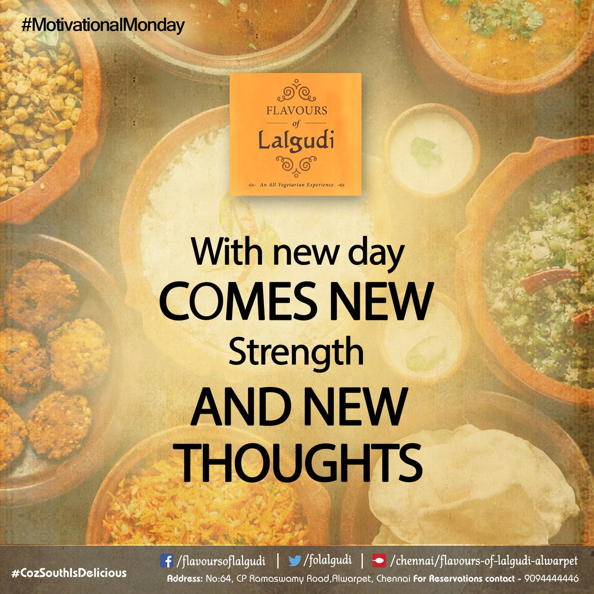 folalgudi's tweet photo. New Day,New thought and New start.
#MotivationalMonday #FlavoursOfLalgudi #SouthIndian #CozSouthIsDelicious https://t.co/6fsRyeNdpE