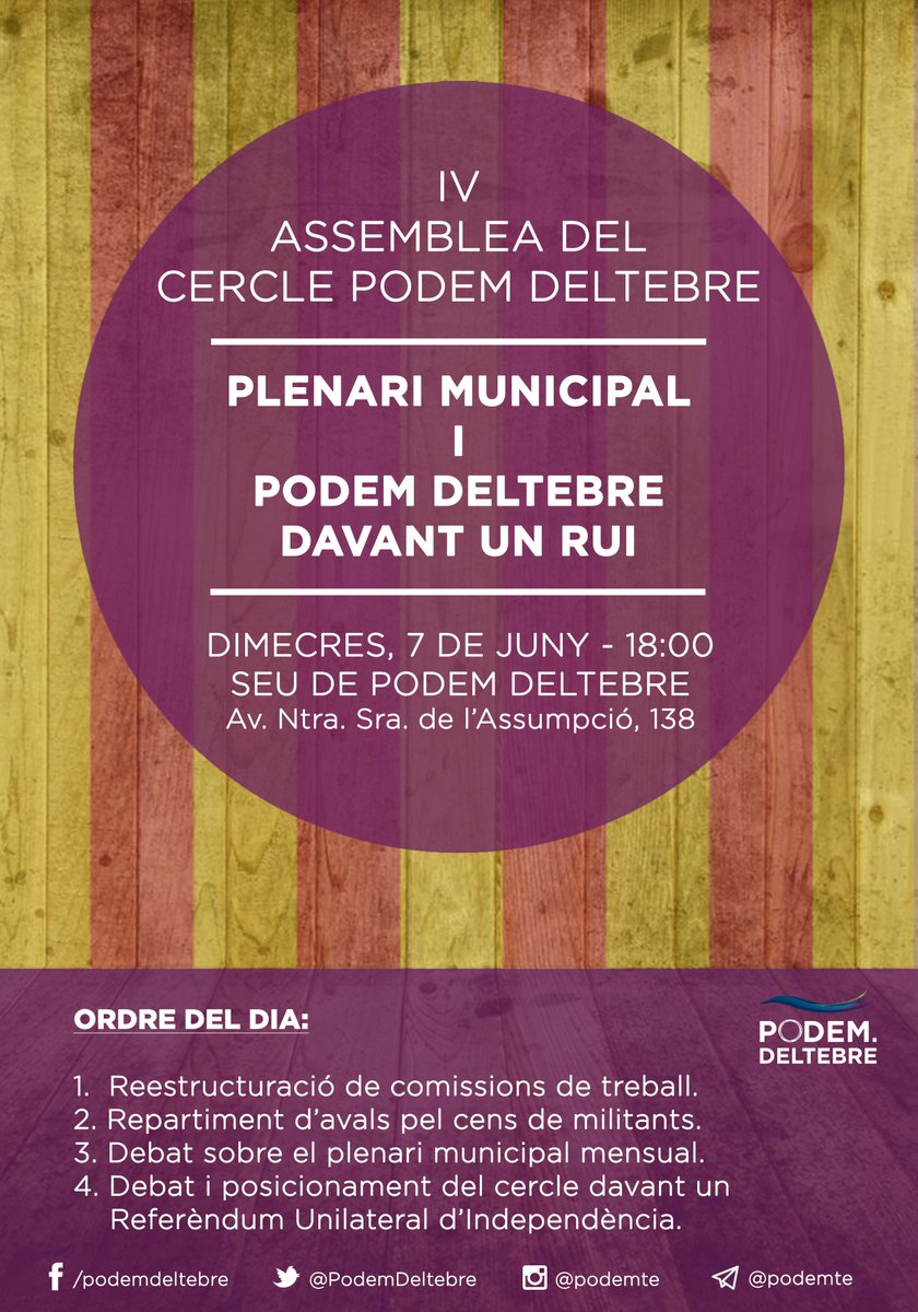 PodemDeltebre's tweet photo. Aquest dimecres 7 ens reunim per decidir la nostra posició davant un RUI. Vine a participar i enriquim junts el debat! https://t.co/7soxKNaXJv