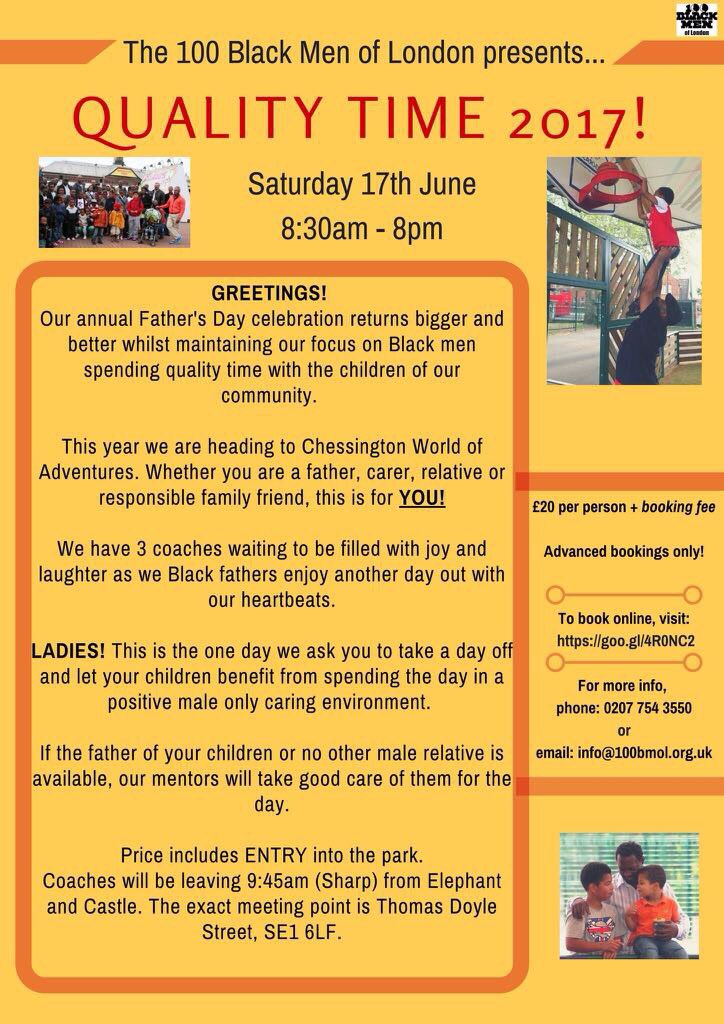 GentlemensNet's tweet image. THIS SATURDAY @100BMOL will be celebrating Fathers Day @ChessingtonWorldOfAdventures 
#PositiveMales #FromBoyToManToGentleman #TGN