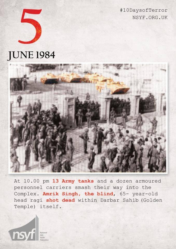 5 June 1984... We woke to a massacre of Sikh pilgrims at Golden Temple by Indian military! Sikhs &amp; India will be never be same again