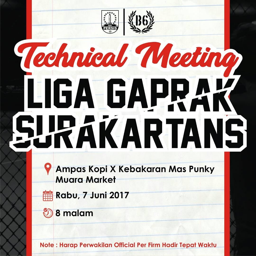 surakartans1923's tweet photo. Technical Meeting Liga Gaprak Surakartans 
Rabu, 7 Juni 2017 
Tempat di @kebakaranmaspunky Muara Market 
#Surakartans #LigaGaprakSurakartans https://t.co/8uSEjgoQlP