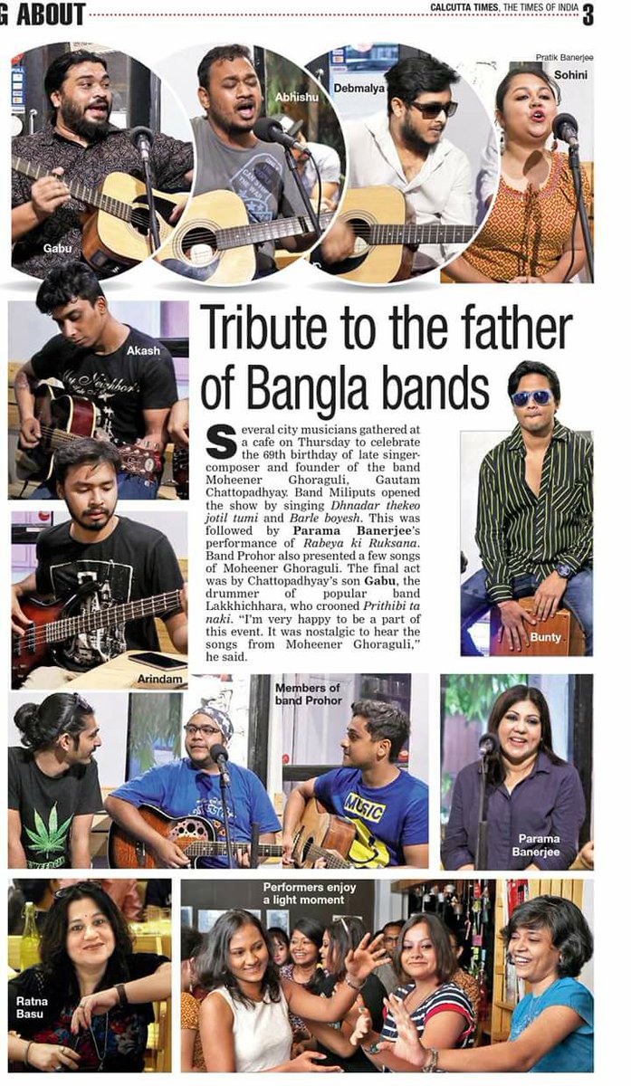 Calcutta_Times's tweet photo. Musicians get together to celebrate the 69th birthday of late Gautam Chattopadhyay, the founder member of Bangla band, Moheener Ghoraguli. https://t.co/MphiB5bg8L