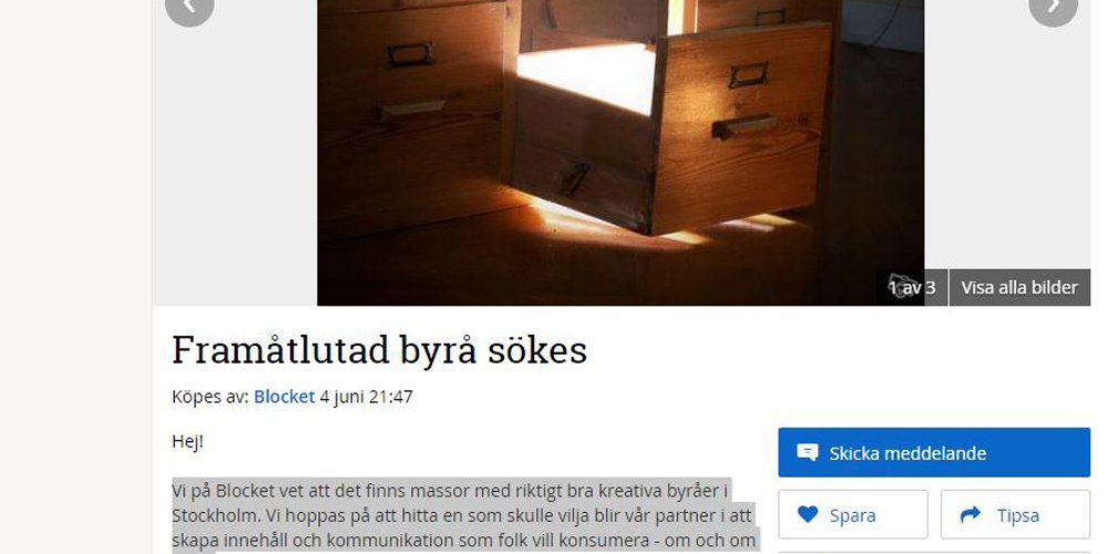 tidningenresume's tweet photo. Blocket söker ny kreativ partner på egna sajten

https://t.co/KTWXIoO1HC https://t.co/kuH3P0QDOW