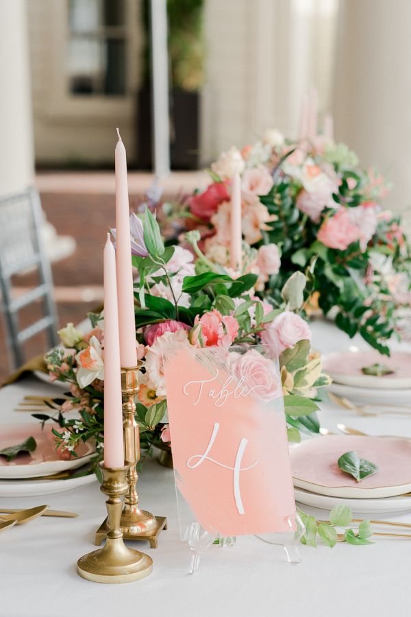 #Blush and #greenery #modern  #WeddingReception #WeddingDecor #EventDesign #TaperCandles #TableSetting | Rachel Pearlman Photography
