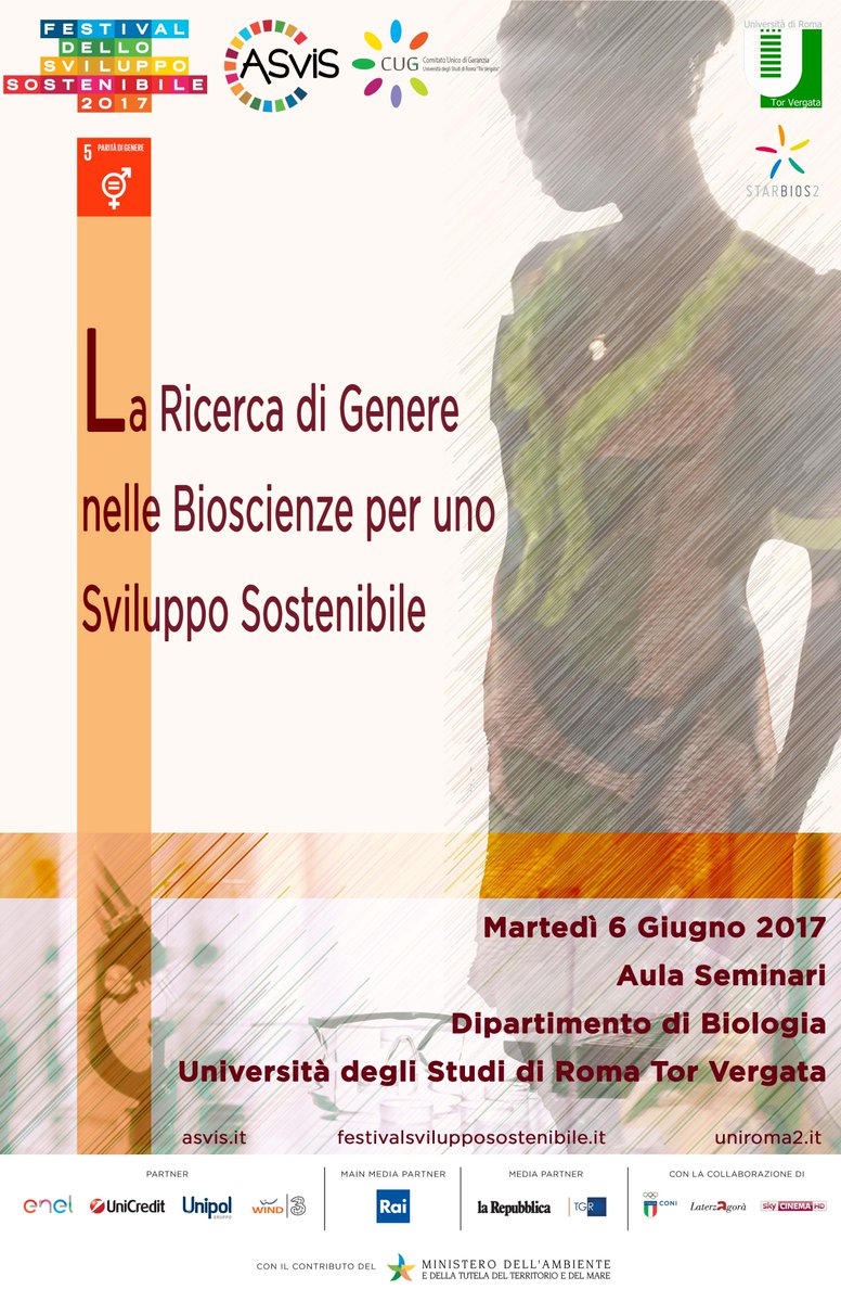 #festivalsvilupposostenibile Domani 06/06 Convegno: La Ricerca di Genere nelle Bioscienze per uno Sviluppo Sostenibile #ASviS <a href="/ASviSItalia/">ASviS</a>