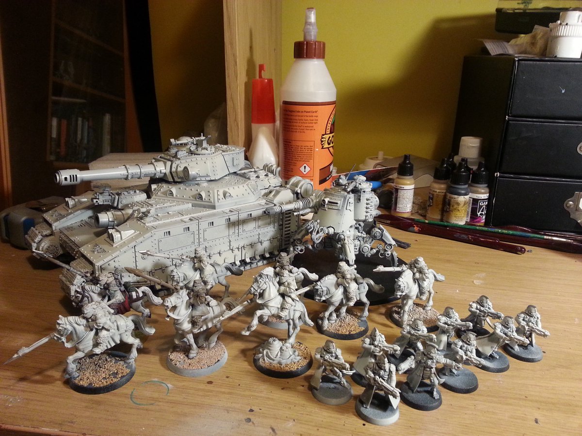Muramind's tweet photo. #new40knewarmy (Isn't that your old army?) (Shhh! Yes, but now I can field rough riders without feeling like a ninny) #tallarn #secutarii https://t.co/tFxMMPQih5
