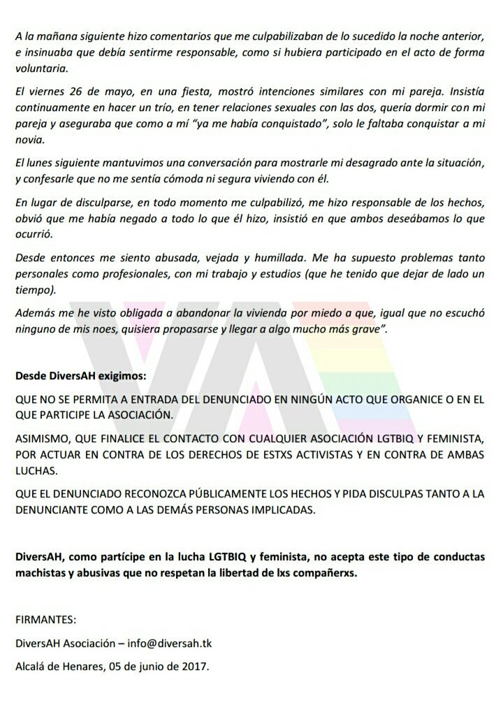 COMUNICADO DE DIVERSAH ANTE UN ABUSO SEXUAL A UNA COMPAÑERA. ¡¡FUERA MACHISTAS DE NUESTRA LUCHA!!
