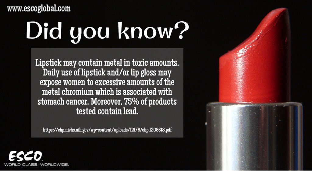 escobsc2's tweet photo. Did you know that lipstick contain chromium that can cause stomach cancer. From your trusted company Esco. #Escocares #chooseEsco #fun #fact https://t.co/QzQJail3DQ