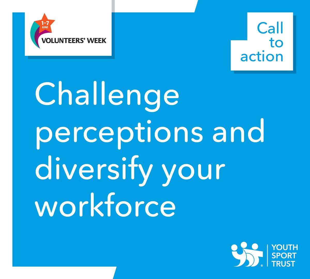 YouthSportTrust's tweet image. Happy Monday everyone! Today&apos;s theme for #VolunteersWeek is all about challenging perceptions and creating a diverse workforce!