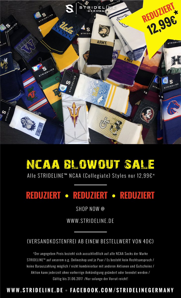 StridelineGer's tweet photo. REMINDER - NCAA BLOWOUT SALE- Alle NCAA (Collegiate) Styles auf 12.99€ je Paar reduziert - SHOP NOW solemade.de oder kommt im Store vorbei. https://t.co/WC1SXIlXgq