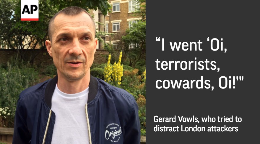 AP_Europe's tweet photo. Hurling beer bottles and bread baskets, hiding under tables: Witnesses describe chaos of London attack https://t.co/ffvJm932LH https://t.co/lS4J5i1vtr