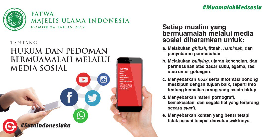 Setiap muslim yg bermuamalah melalui medsos diharamkan utk melakukan ghibah, fitnah, namimah &amp; penyebaran permusuhan #MuamalahMedsosia