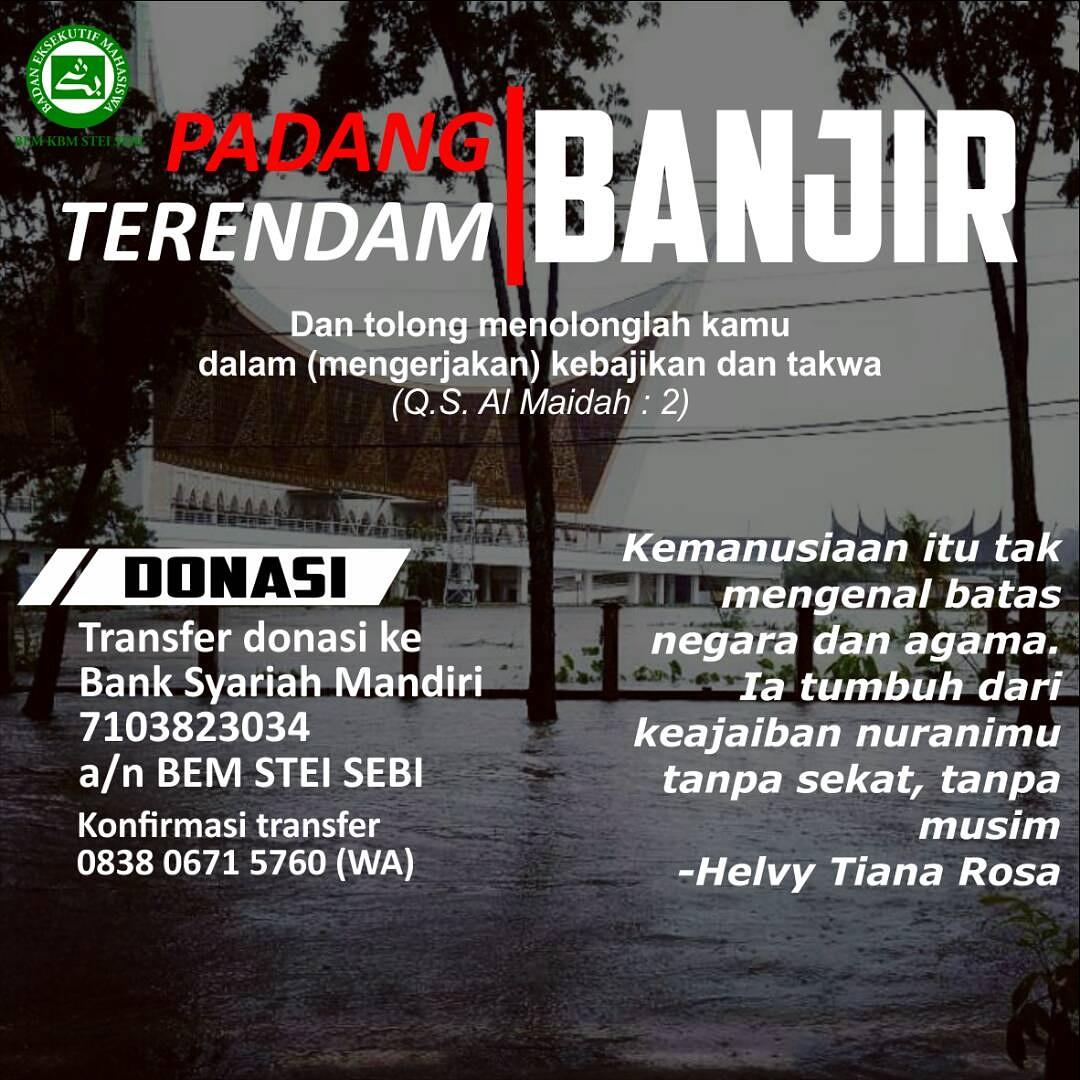 BEMSEBI's tweet photo. [PADANG BERDUKA]
Mari kawan hidupkan nafas kemanusiaan
Uluran tanganmu sangat membantu bagi mereka
#pedulipadang
#savepadang https://t.co/0Zfw9B3nKo