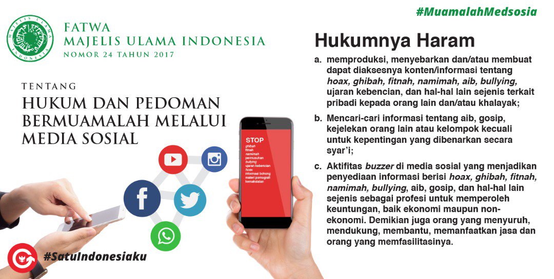 Hukumnya Haram memproduksi, menyebarkan dan/atau membuat dpt diaksesnya informasi hoax, ghibah dan sejenisnya #MuamalahMedsosia