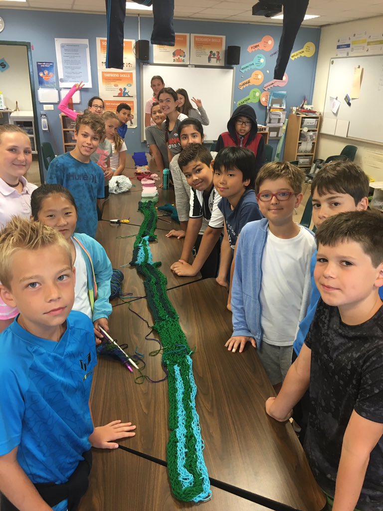 RempelMr's tweet photo. #genderstereotypes #pypexhibition project! 7.5 meters of knitting by 9 students in 4 days!  Amazing what we can accomplish! #iicsknits https://t.co/j3yJkO8P9R