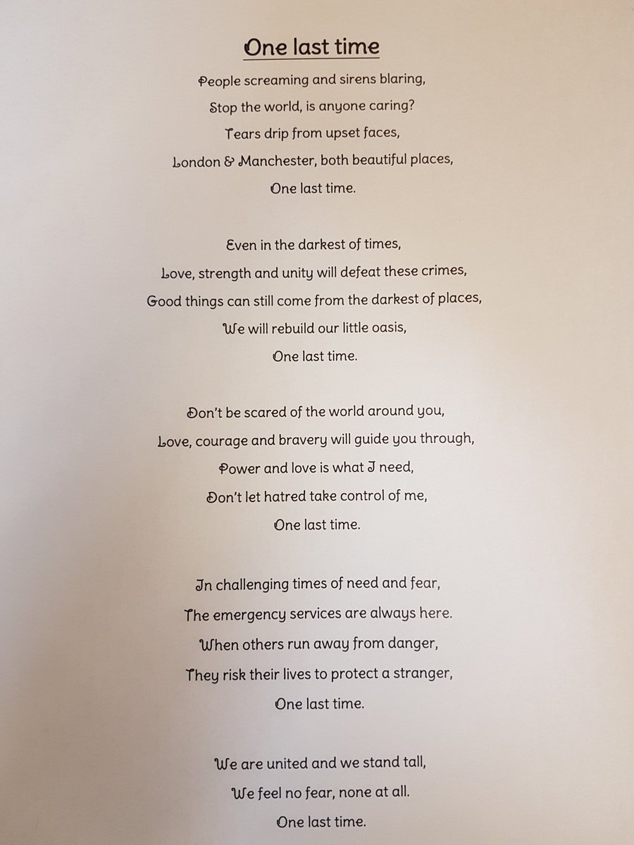 Mr Woodburn On Twitter 5w Created A Beautiful Poem This Morning Onelovemanchester Londonterrorattack Education Onelasttime