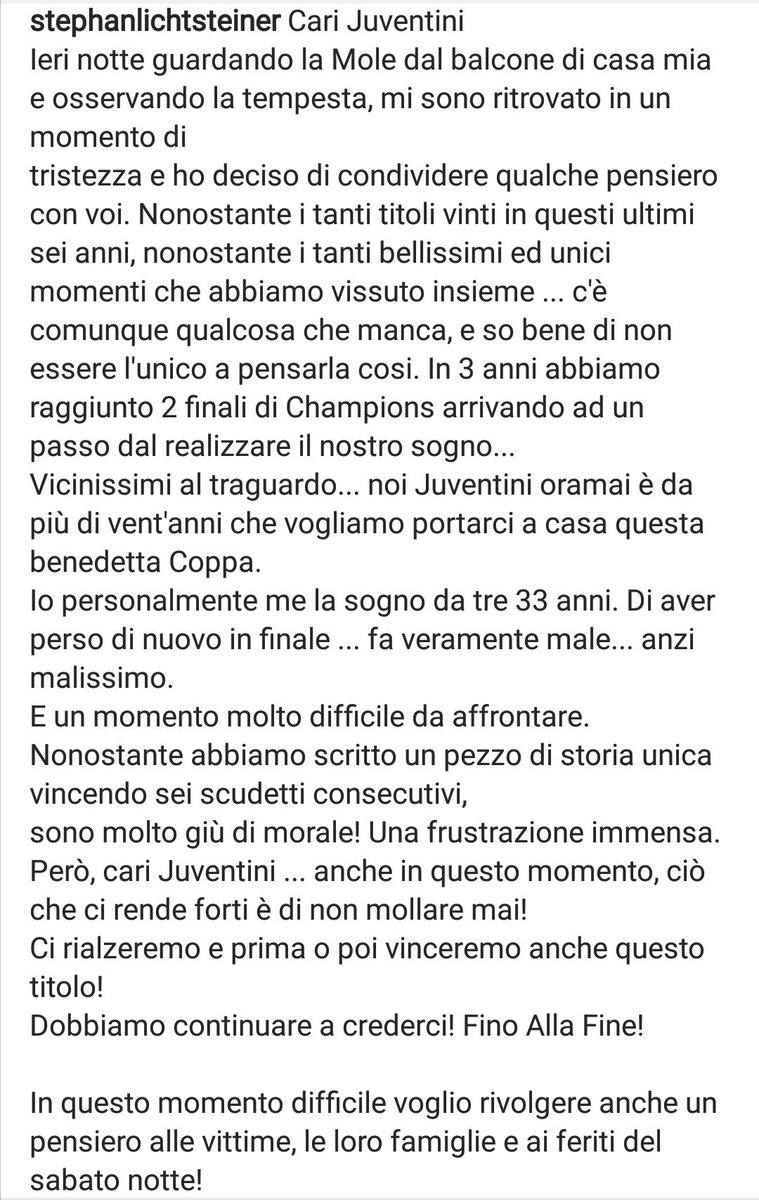 Il messaggio di #Lichtsteiner. 
#Juventus ⚪⚫