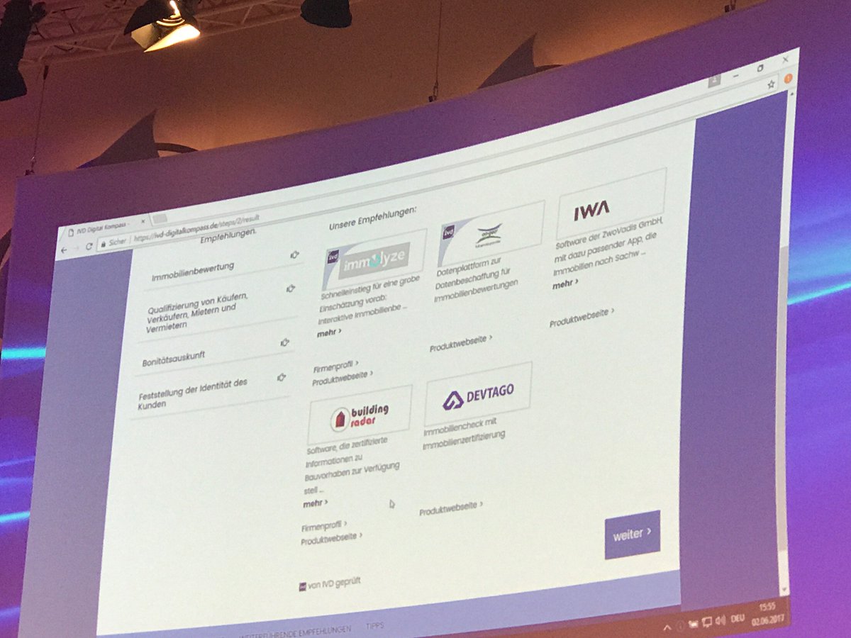 Beim Deutschen Immobilientag #dit2017 vorgestellt: #Immolyze und andere werden im neuen #Digitalkompass empfohlen 😀🚀Danke <a href="/ivd_immobilien/">IVD Bundesverband | Die Immobilienunternehmer</a>!