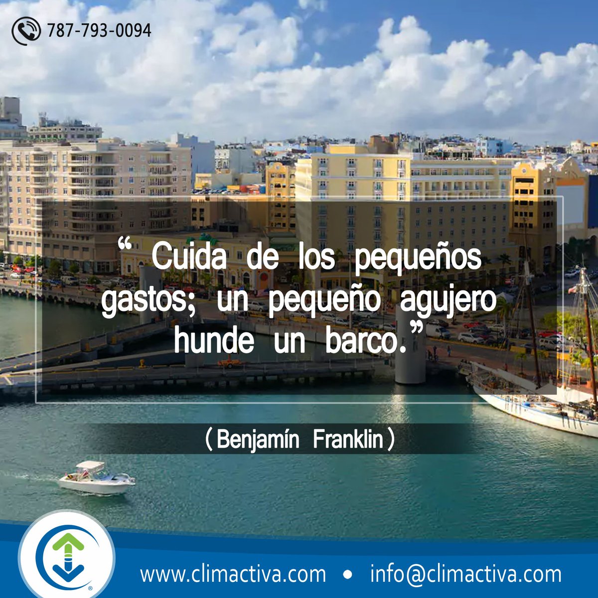 ClimactivaPR's tweet photo. Enfócate en adquirir lo necesario y evitarás la fuga de dinero ¡Feliz Lunes! #Climactiva #PuertoRico https://t.co/2zPKew0KGo