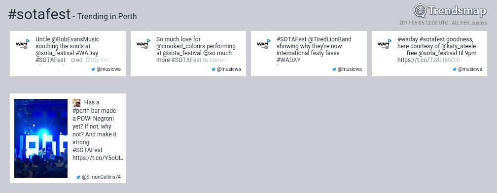 TrendsPerth's tweet photo. #sotafest is now trending in #Perth
https://t.co/KBkLTrLhxH https://t.co/KElNNfRCIX