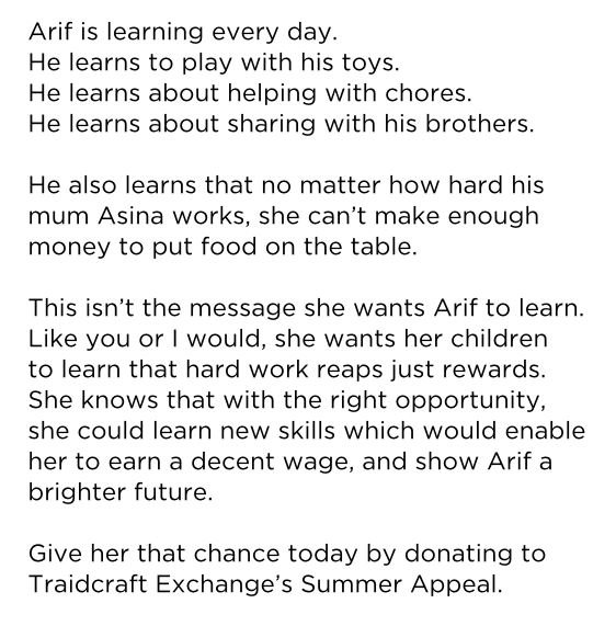 This is where you can give to Traidcraft's summer appeal: traidcraft.co.uk/summer

And this is why it matters...