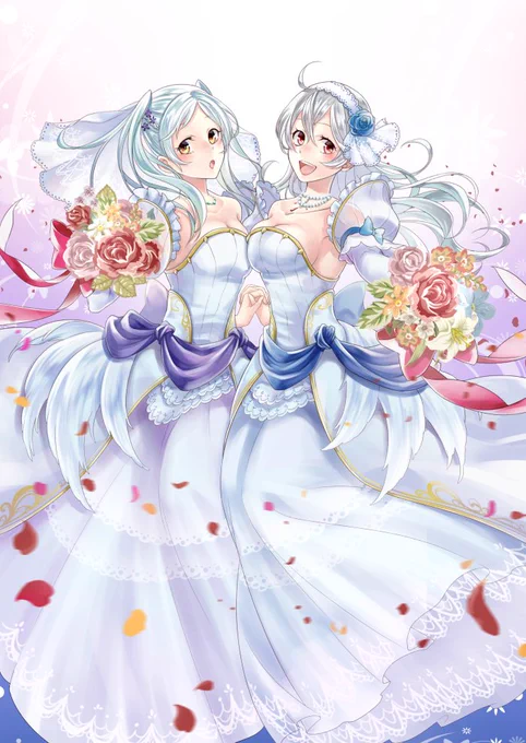 FEH、うちの特務機関のヒロインズ、カムイちゃんとルフレさんにも花嫁衣裳になっていただいた 