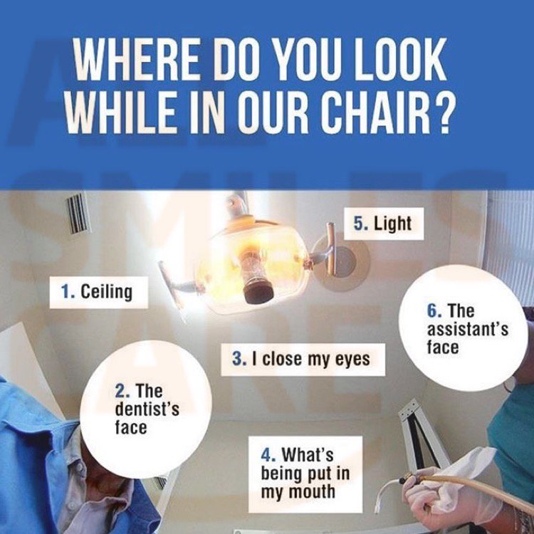 Allsmilescare's tweet photo. Where do you look during your #dental appointment? #dentist #dentalhygienist #dentalquestion #allsmilescare #poll https://t.co/mnH9ISnwO3