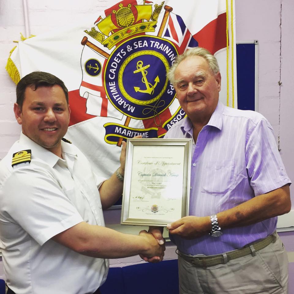 CaptainTyrrell's tweet image. Captain D Kemp MN receiving his certificate of appointment from Cdr Kevin Rodgers as the Maritime Cadets North West Area President.