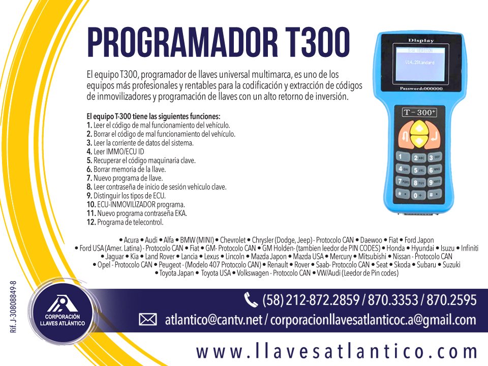 AtlanticoVen's tweet image. Programador de llaves de vehículos T300. Disponibilidad inmediata #T300 #cerrajeria #ferreteria #programacionautomotriz #5Jun
