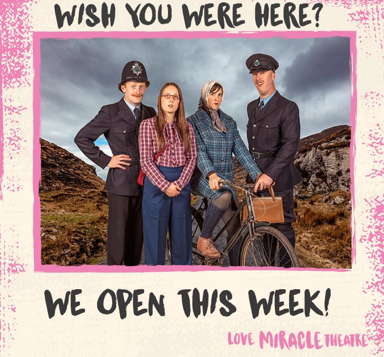 MiracleTheatre's tweet photo. We open #ThirdPoliceman this week! Tour dates: https://t.co/UG8uCGkqSe @PloughArts @CarlyonBeach @cakeyteapromo @EventsFalmouth @visitIOS https://t.co/DZTTjoWaQm