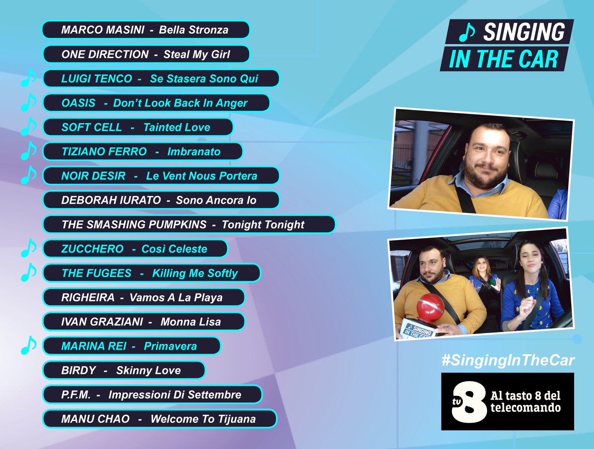 TV8it's tweet photo. Per due soli nomi Marco non hai sbancato stasera a #SingingInTheCar, Marco!
 😭 Ecco la sua playlist! https://t.co/dE1LbmSy56