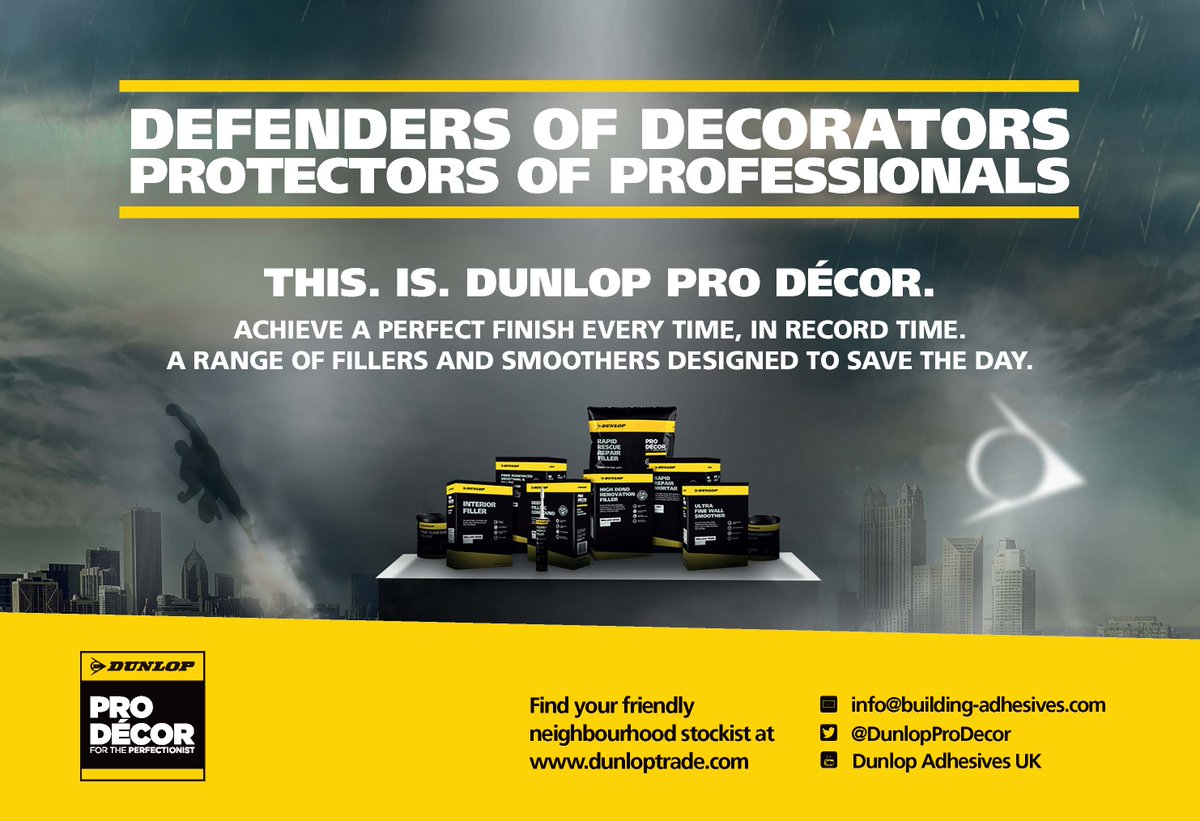 DunlopProDecor's tweet photo. Defenders of Decorators. Protectors of Professionals. This. Is. Dunlop Pro Decor!

#decorating #fillers #smoothers https://t.co/6QSSwBAZSt