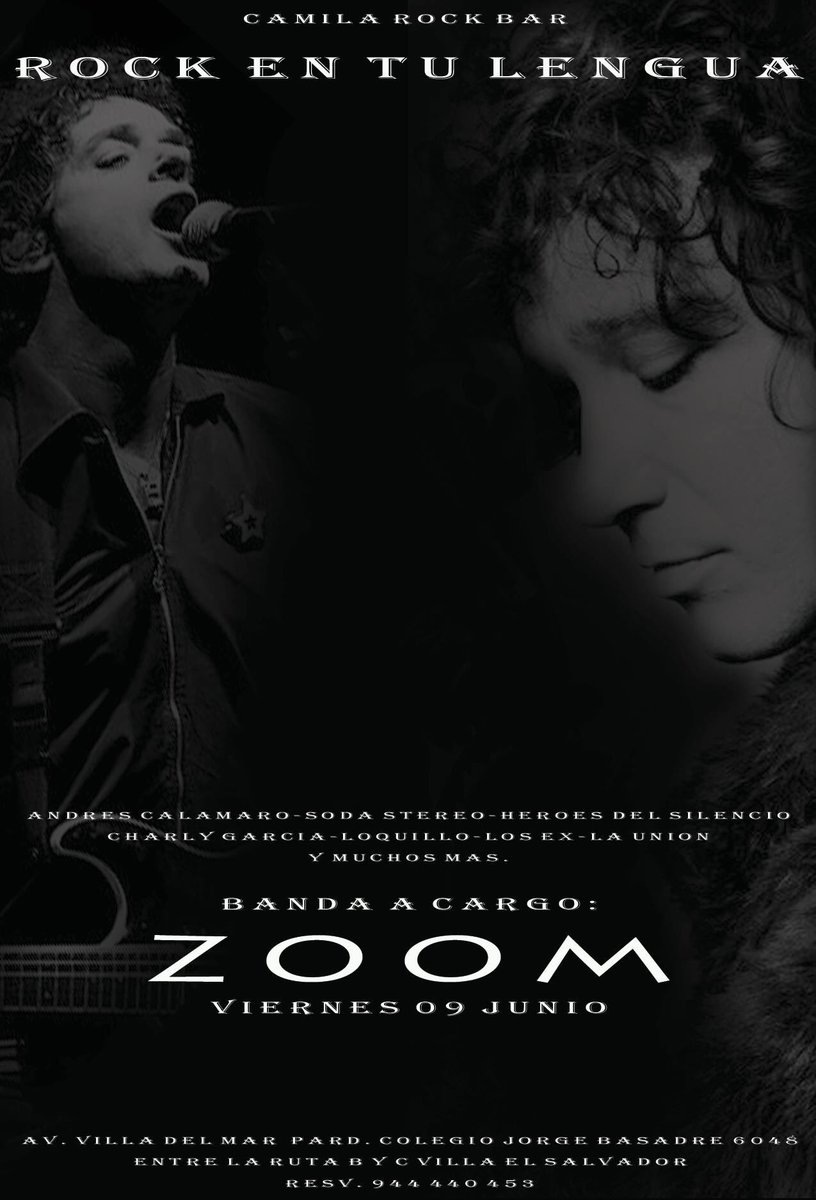 Viernes 09 de Junio.
Rock and roll en tu lengua.
Zoom banda rock.