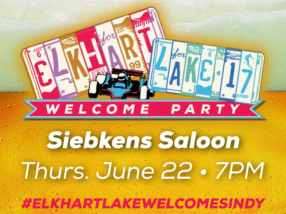 MarkyourCalendars! ElkhartLakeWelcomeParty@SiebkensSaloon Thurs June227-10PM.
#elkhartlakewelcomesindy @siebkensresort #21andover