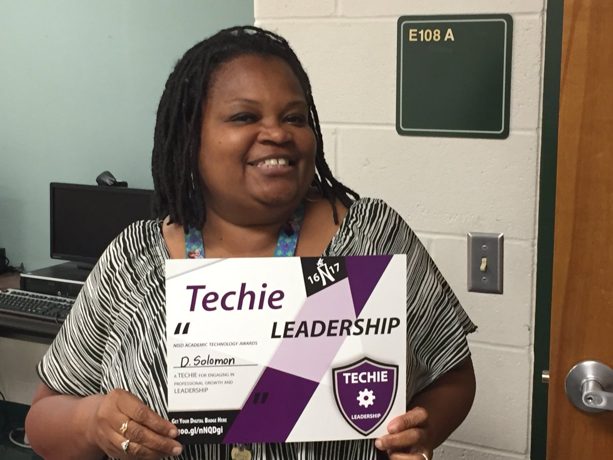 TechCoachFikac's tweet photo. And the #nisdtechie goes to @DeeSolomon07 @NISDMyers! Way to LEAD the way! I so proud of the way you have embraced your iPad. #nisdcoach https://t.co/1K3ALdFE6W