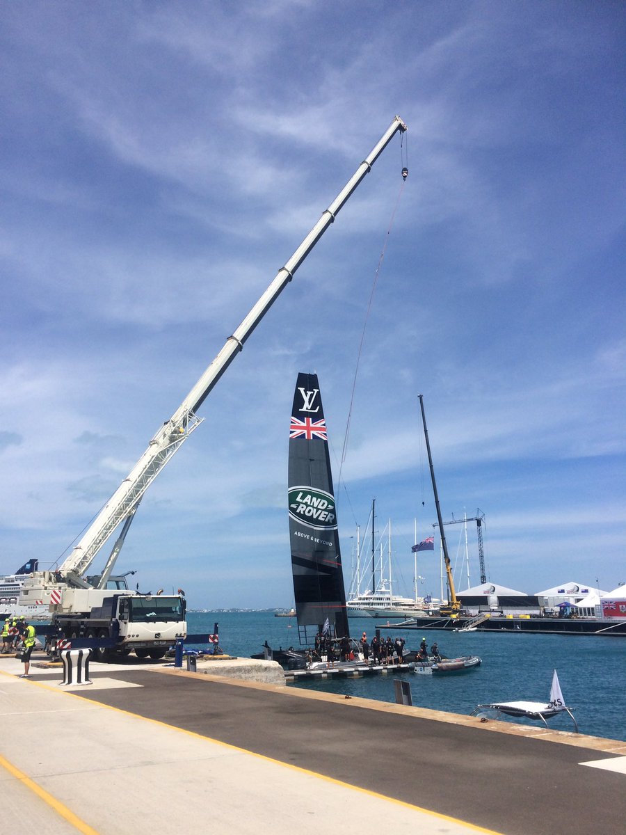 Ben Ainslie's boat back at dock now. No chance of getting back out today. Big disappointment