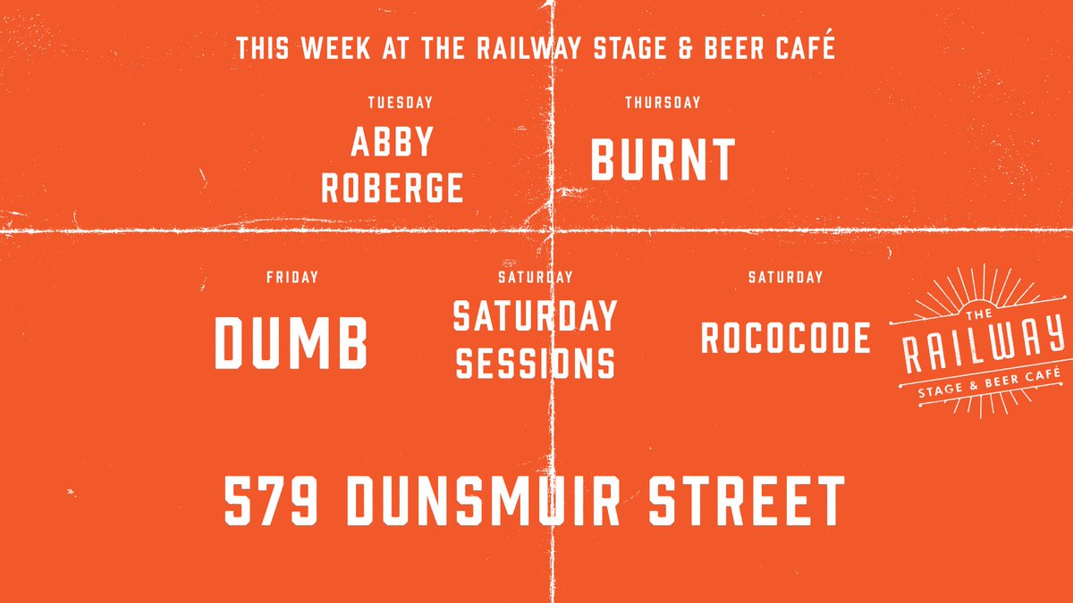 Live this week at the Railway Stage & Beer Café: @AbbyRoberge, @BURNTmusic, @ROCOCODE, and more. Info: railwaybeercafe.com