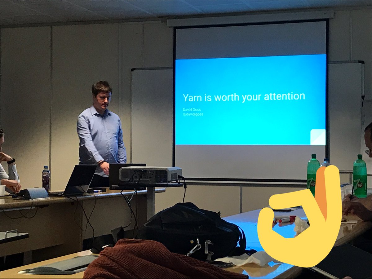 MiltonKeynesJS's tweet photo. Our very own @davidjgoss talking about why #yarn is worth your attention at @tech_mahindra @DotMiltonKeynes https://t.co/ILHBmRaEfk
