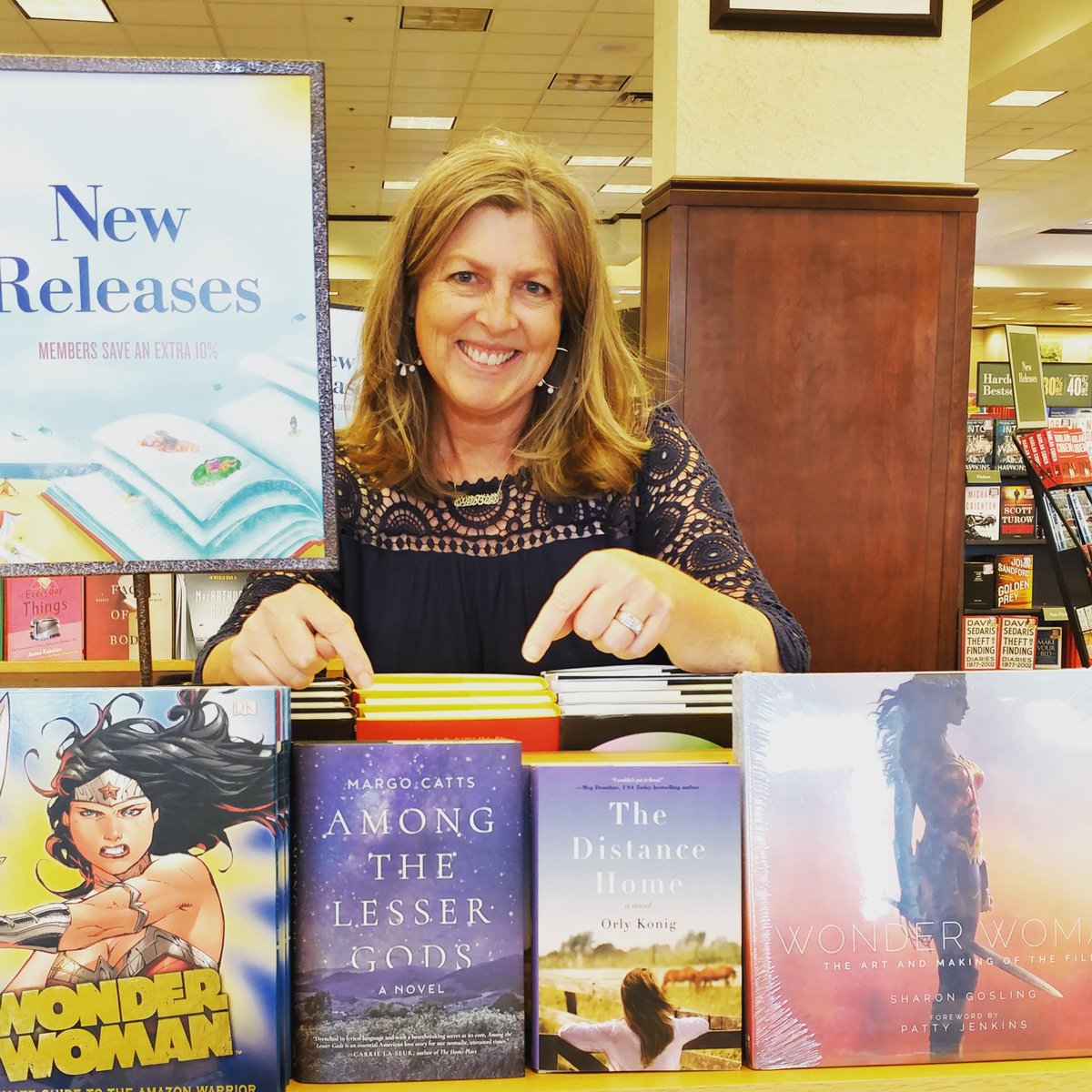 arcadepub's tweet photo. Author @MargoCatts with her book #AmongtheLesserGods at Barnes & Noble! @NewsCPR recommended it . . . Have you added it to your #tbr pile? https://t.co/ApxOStZ980