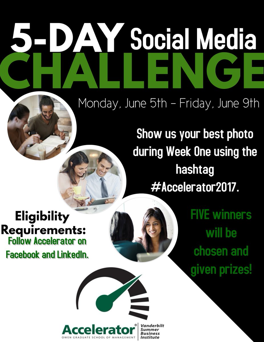 VUAccelerator's tweet image. Attention students! We have a 5-day social media challenge for you! Read below for all information! Good luck! #Accelerator2017