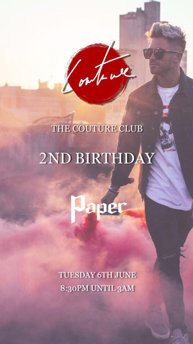 rossworswick's tweet photo. Can't wait for @TheCouture_Club 2nd Birthday at @papersoho Tomorrow night 🎉🎁🎉 https://t.co/jNBb9PSGi8