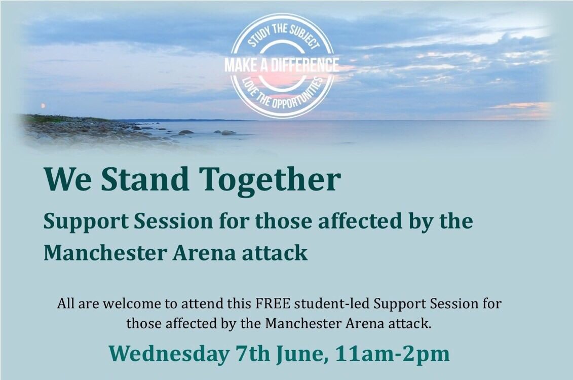 Student-led support session for those affected by #ManchesterAttack 🐝 Wed 7 June. Find out more 👉 ow.ly/7wMC30cjSHc @allymmj