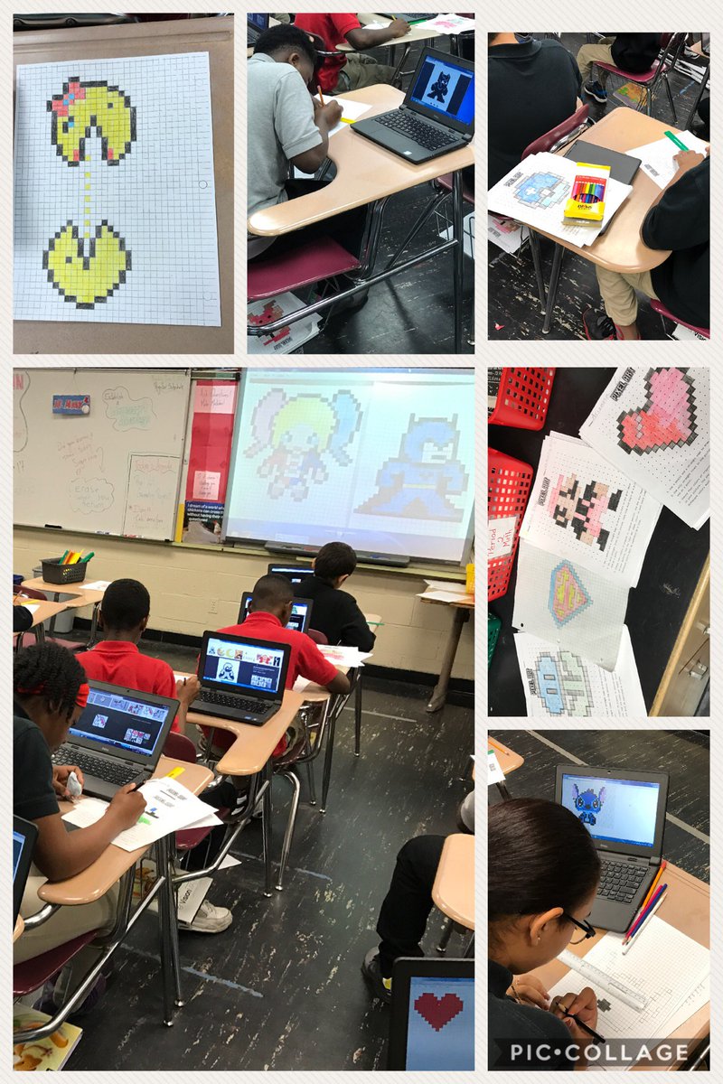 EHMSUCONN6's tweet photo. UCONN 6 students still hard at work, learning about video game design and geometry while creating pixel art. @EHMiddle #MakeThePush https://t.co/H1y0khWltf