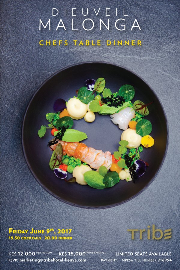 Chef's table dinner at Tribe Hotel
Experience a night of Cuisine Afrofusion by Chef Dieuveil Malonga this Friday 9th &amp; Sat 10th June 2017