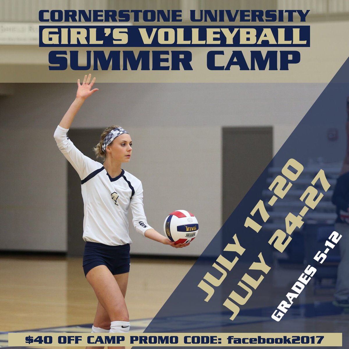 CornerstoneVB's tweet image. Go to cugoldeneagles.com to sign-up for camp! $40 off promo code: facebook2017
