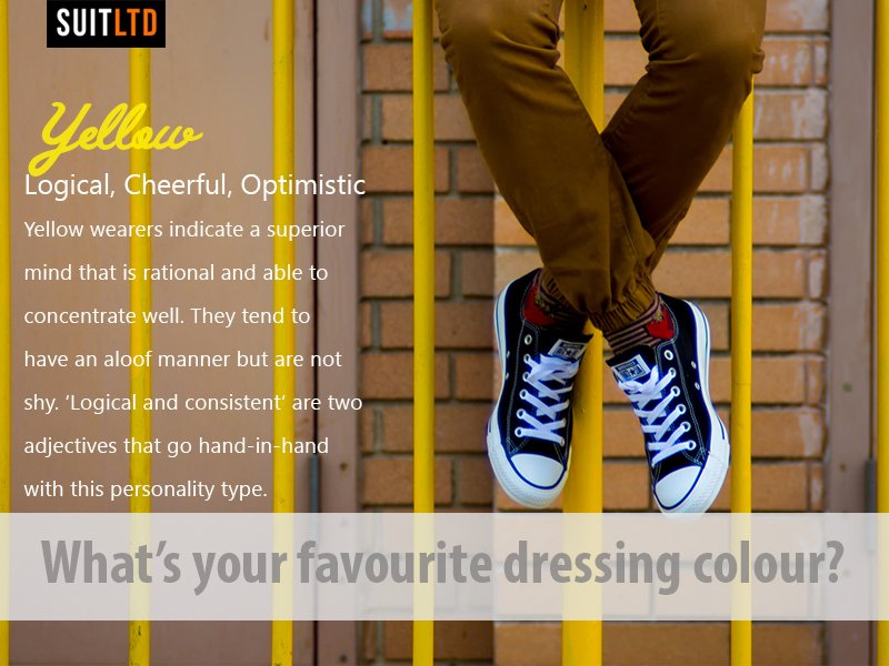 SUITLTD's tweet photo. Is #Yellow your go-to dressing colour? #ColourPersonality #FavouriteColour #YellowPerson #PersonalityTypes #MensFashion #MenPersonality https://t.co/JhQ4hbC3w4