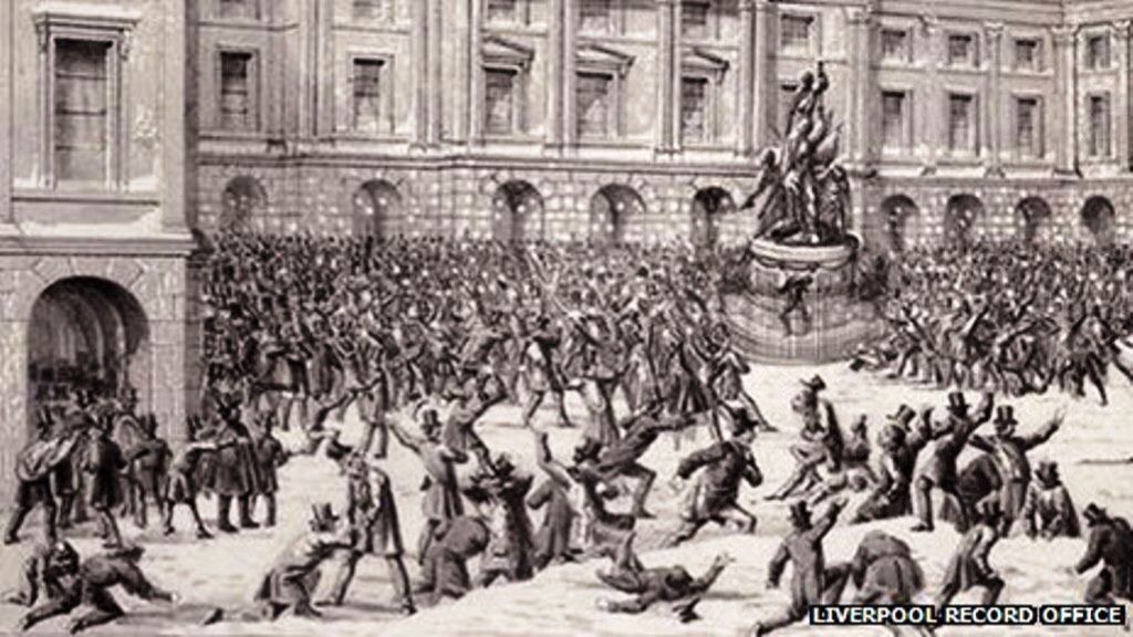 HWarlow's tweet photo. The infamous 1854 snowball fight between warring Liverpool Stockbrokers outside the Exchange. TRUE!! https://t.co/MFK6G71zrn