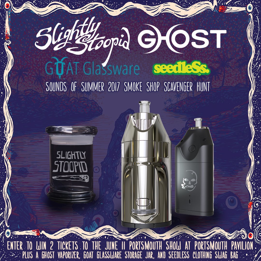 SlightlyStoopid's tweet photo. Our buds at @Pitbull_Tobacco r hookin u up with tix to our 6/11 Portsmouth show &amp; goodies from @ghostvapes  @GOATglassware @seedleSsmadneSs https://t.co/CYwdNJjHJ4