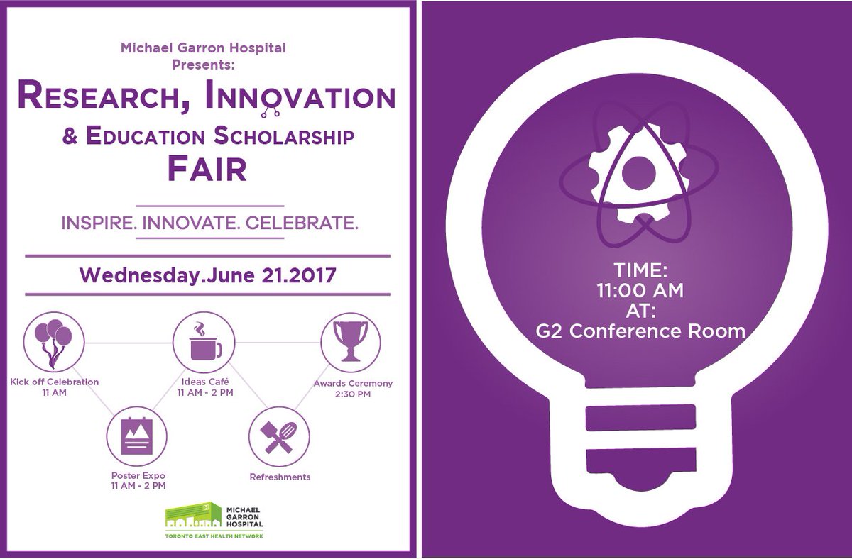 MGHToronto's tweet photo. Join us on Wednesday, June 21 for MGH's annual Research, Innovation &amp; Education Scholarship Fair. All welcome! #WeAreMGH #Innovation https://t.co/i1jsaG16uG