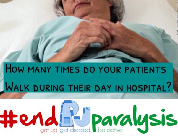 AnnMarieRiley10's tweet photo. One study showed patients only spent 3% of their day standing or walking. Let's keep patients active in hospital #endpjparalysis https://t.co/XhiV96ze76